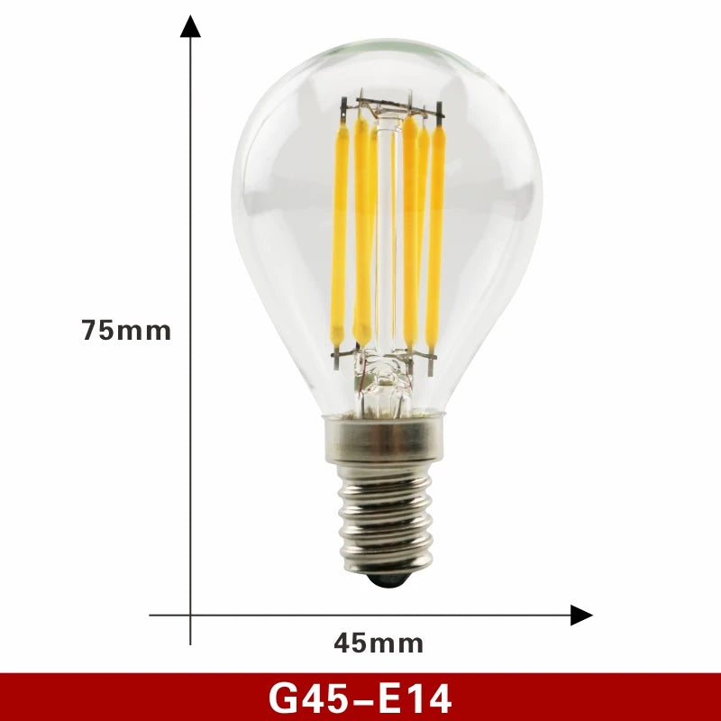 2pcs E27 E14 Retro Edison LED Filament Bulb Lamp AC220V Light Bulb C35 G45 A60 ST64 G80 G95 G125 Glass Bulb Vintage Candle Light G45 E14