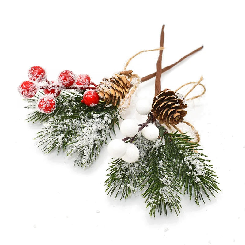 2PCS Christmas Berry Artificial Pine Cone Christmas Garland Decoration Fake Flower Pine Tree Branch DIY Home Party Wedding Decor red white