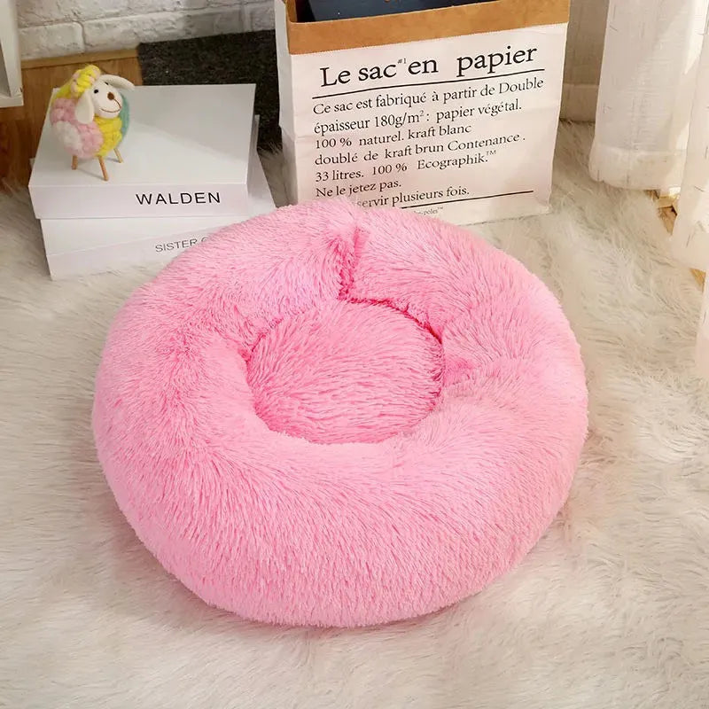 Very Soft Plush Dog Bed Cat House Donut Basket Fluffy Cushion Big Pet Pillow Mat Kennel Lounger Large Medium Small For Dogs Bed Pink