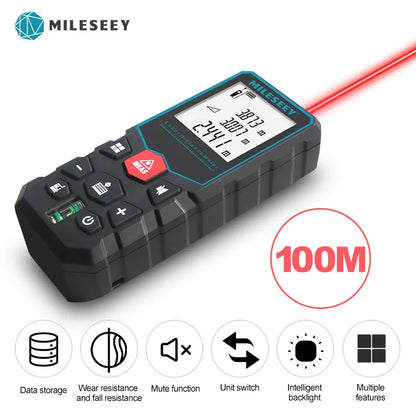 Mileseey Laser Distance Meter Electronic Roulette Laser Digital Tape Rangefinder Trena Metro Laser Range Finder Measuring Tape X5-100M