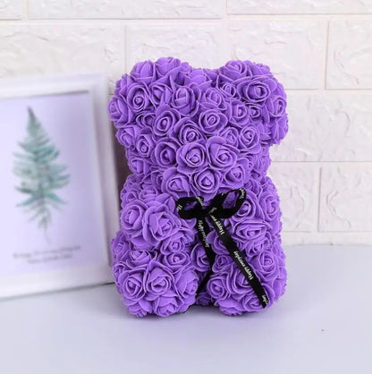 Artificial Flowers 25cm Rose Bear Girlfriend Anniversary Christmas Valentine's Day Gift Birthday Present For Wedding Party Purple Without Crown