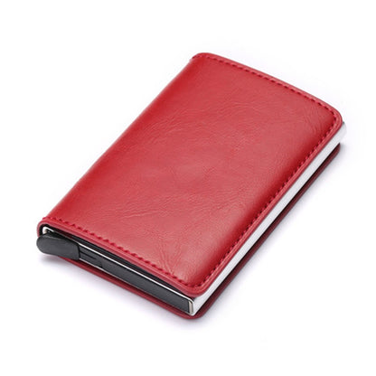 Credit Card Holder Men Woman Smart Wallet RFID Cardholder Carbon Fiber Leather Wallet Money Clip Purse Card Case Red X-12A