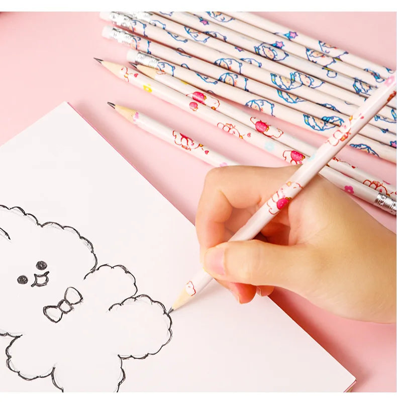 10 Pcs/Set Cartoon HB Standard Sketch Pencil Set Wooden Pencil Lot Cartoon Art Supplies Stationery Gift for Student Kids School