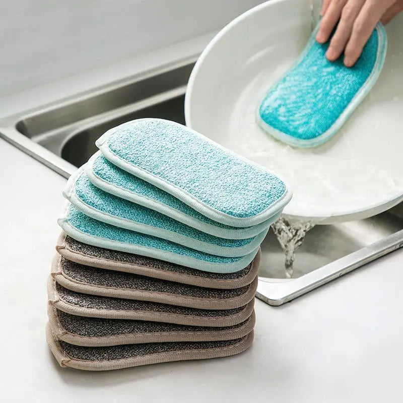 Kitchen Cleaning Magic Sponge Dishcloth Double Sided Scouring Pad Rag Scrubber Sponges For Dishwashing Pot Kitchen Cleaning Tool