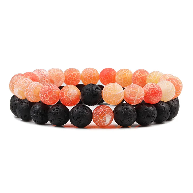 Set Bracelet Couples Distance Black White Natural Lava Stone Tiger Eye Beaded Yoga Bracelets for Men Women Elastic Rope Jewelry 8mm black orange