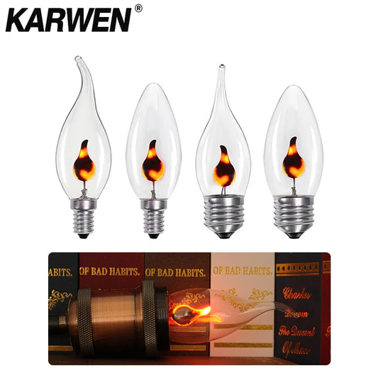 LED Candle Light Bulb Flicker Flame E14 E27 Edison Emulation Fire Lighting Vintage 3W AC220V Tail Retro Decor Energy Saving Lamp