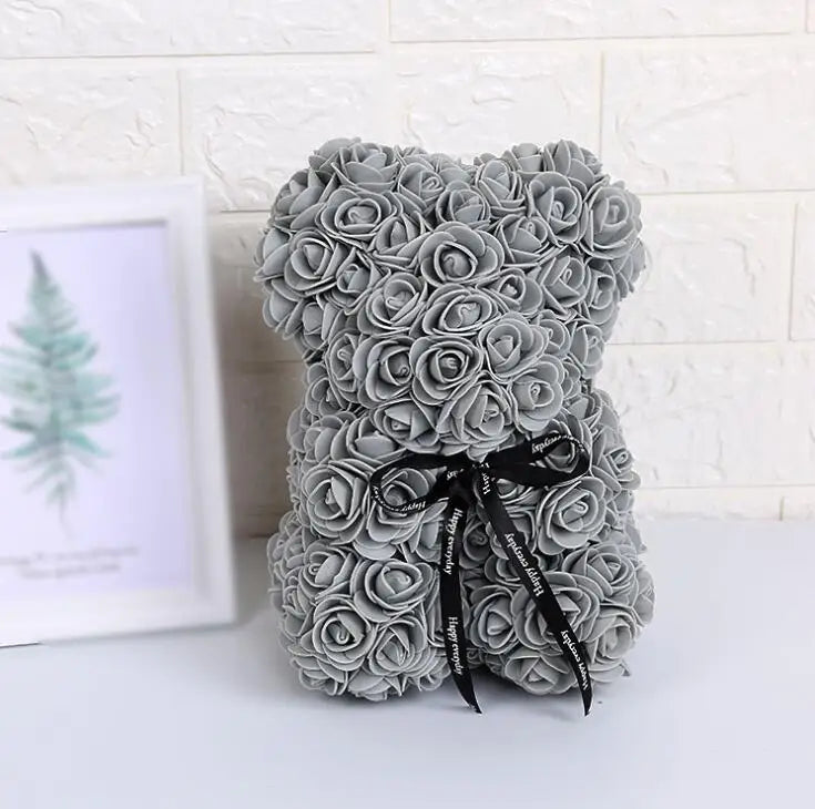 Artificial Flowers 25cm Rose Bear Girlfriend Anniversary Christmas Valentine's Day Gift Birthday Present For Wedding Party Grey Without Crown