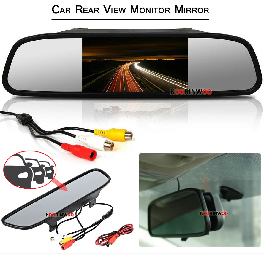 Koorinwoo LCD 5" Mirror Smart System for HD Parking Sensor 8/4 Radar Front Camera Rear View Cam Sounds System Parking Assistance