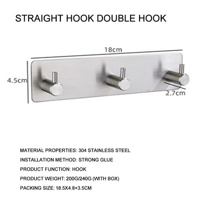 Adhesive Stainless Steel Hooks Door Wall Clothes Towel Hook Metal Bathroom Bracket Kitchen Bedroom Hanger Accessories Wall decor Type 9