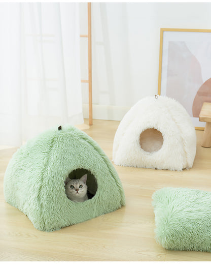 Very Soft Cat Bed Plush Cats House Pet Basket Mat Small Dog Cushion Sofa Lounger Kennel 2 In 1 Kitten Tent House Beds For Cat