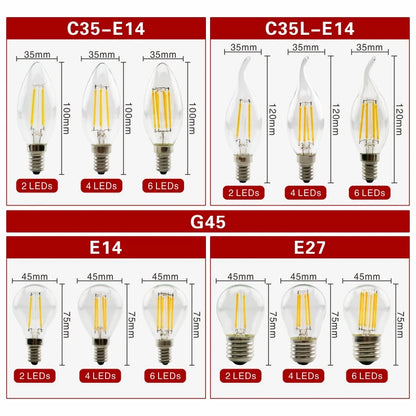 2pcs E27 E14 Retro Edison LED Filament Bulb Lamp AC220V Light Bulb C35 G45 A60 ST64 G80 G95 G125 Glass Bulb Vintage Candle Light