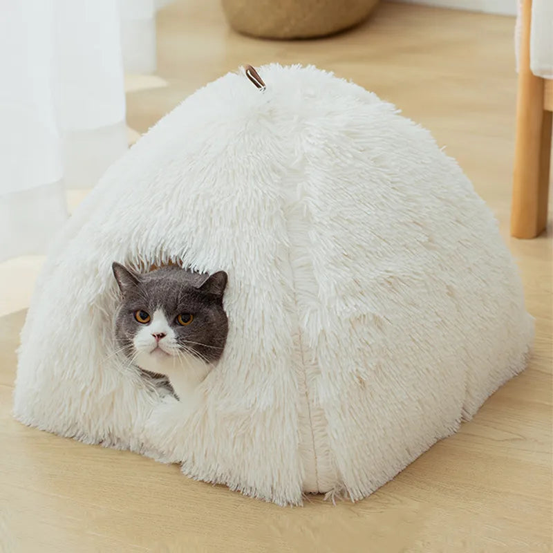 Very Soft Cat Bed Plush Cats House Pet Basket Mat Small Dog Cushion Sofa Lounger Kennel 2 In 1 Kitten Tent House Beds For Cat