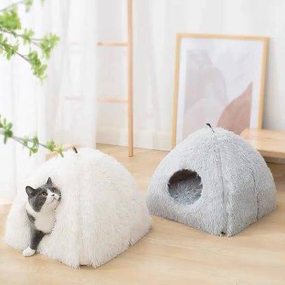 Very Soft Cat Bed Plush Cats House Pet Basket Mat Small Dog Cushion Sofa Lounger Kennel 2 In 1 Kitten Tent House Beds For Cat