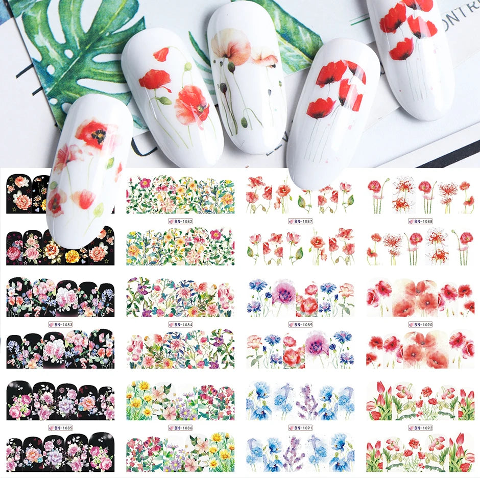 12pcs Valentines Manicure Love Letter Flower Sliders for Nails Inscriptions Nail Art Decoration Water Sticker Tips GLBN1489-1500 BN1081-1092