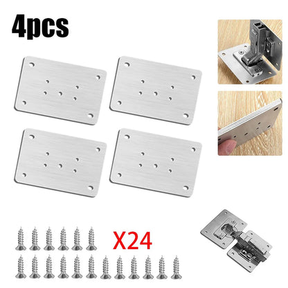 2/4/10Pcs Hinge Repair Plate Cabinet Hinge Repair Stainless Steel Hinge Furniture Hardware Door Mounting Fixing Plate With Screw 4pcsB CHINA