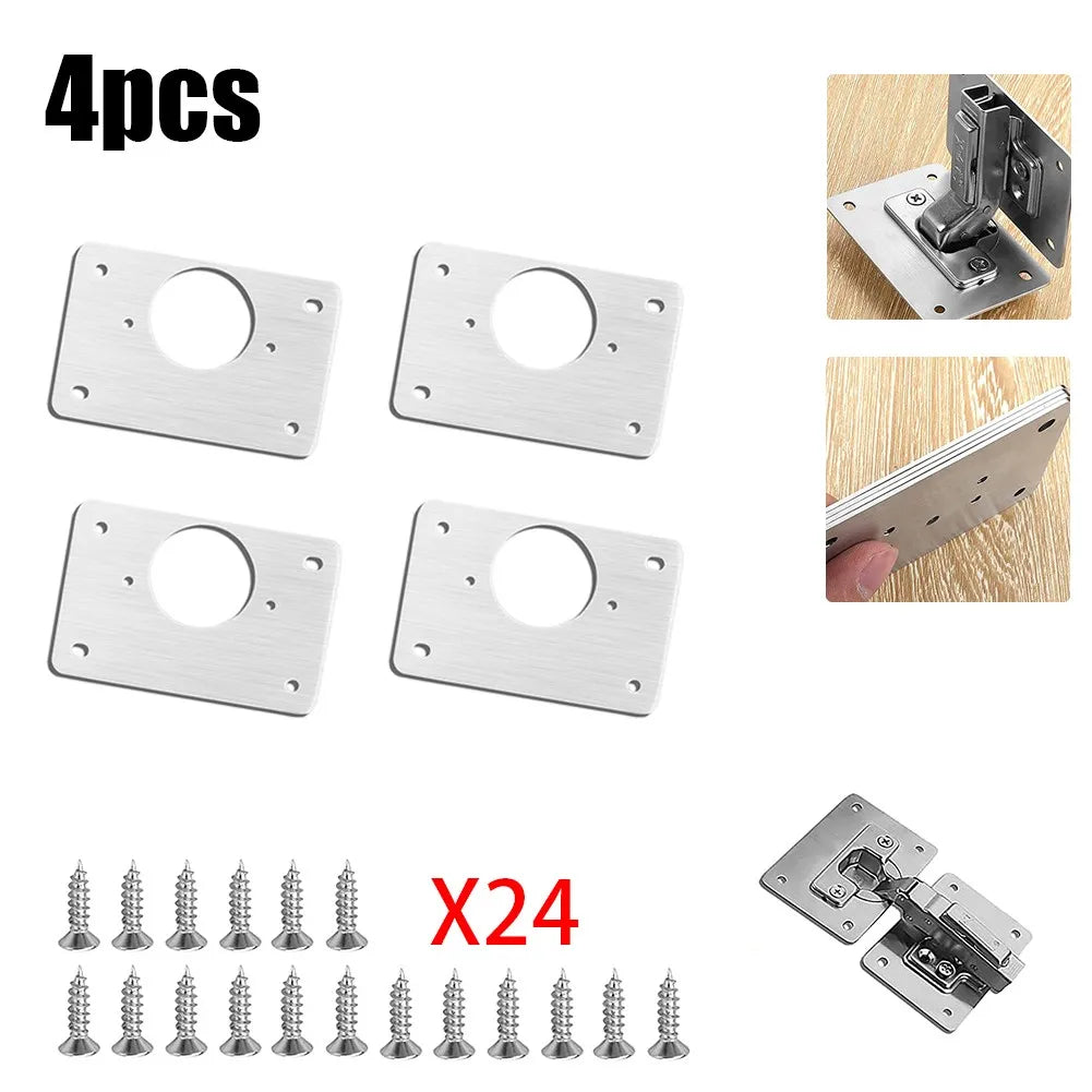 2/4/10Pcs Hinge Repair Plate Cabinet Hinge Repair Stainless Steel Hinge Furniture Hardware Door Mounting Fixing Plate With Screw 4pcsA CHINA