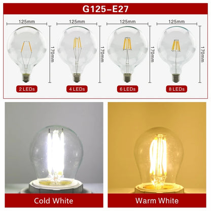 2pcs E27 E14 Retro Edison LED Filament Bulb Lamp AC220V Light Bulb C35 G45 A60 ST64 G80 G95 G125 Glass Bulb Vintage Candle Light