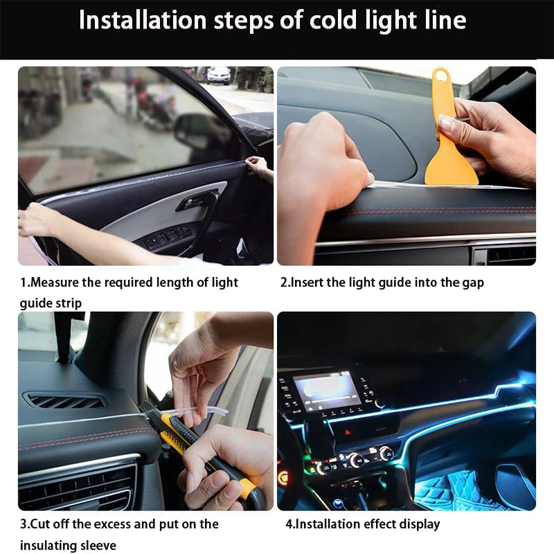 Car LED Strip EL Wire Rope Tube USB Switch Cigarette Car Ambient Light Neon Light Garland Decoration Flexible Led Tube Auto Led