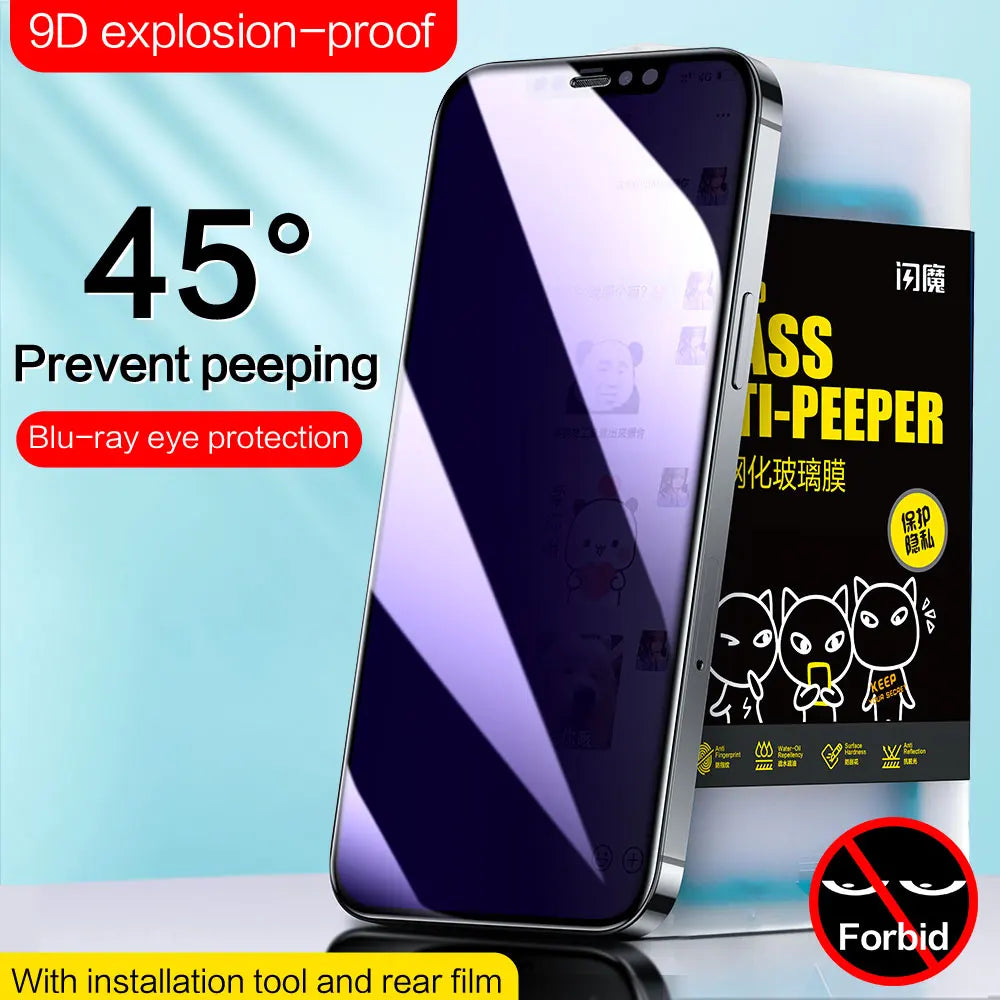 Anti Blue Ray Spy Glass for iPhone 14 13 12 11 Pro Max Privacy Screen Protector Full Cover for iPhone X XR XS Max