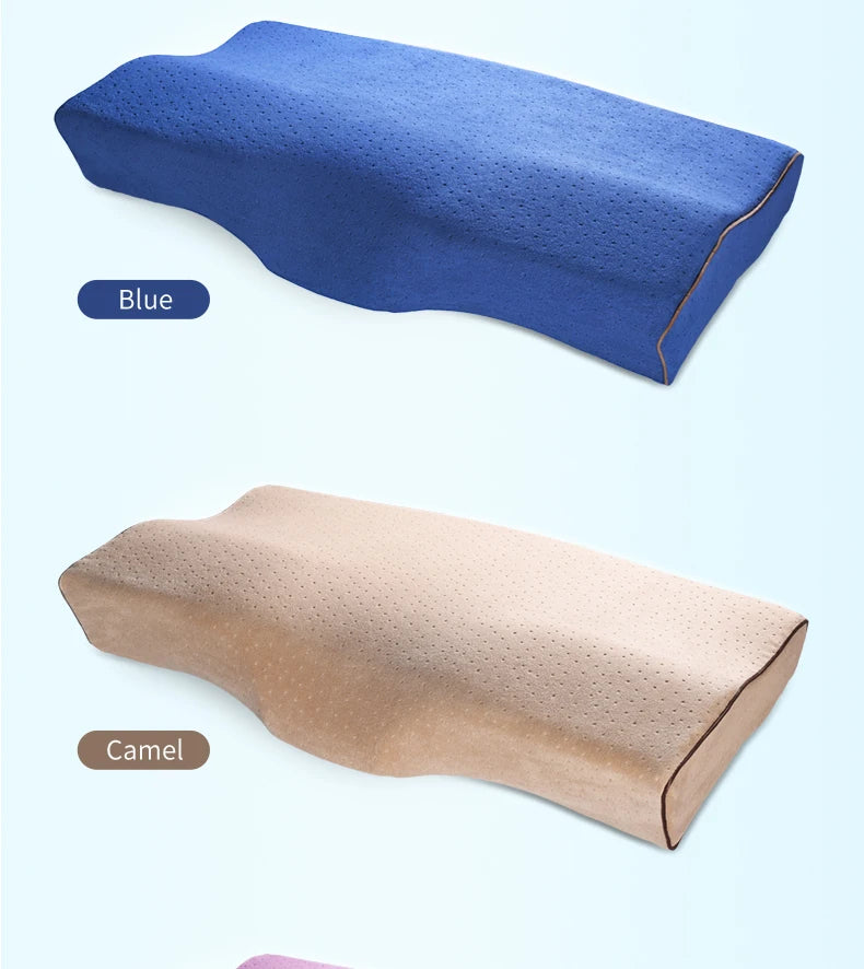 Memory Foam Bed Orthopedic Pillow Neck Protection Slow Rebound Memory Pillow Butterfly Shaped Health Cervical Neck Size 60/50 cm