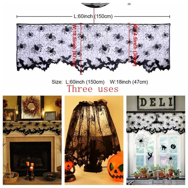 Ourwarm Halloween Party Black Lace Spiderweb Table Cloth 100cm Table Covers Window Hanging Horror Halloween Party Decoration Door curtain 1 China