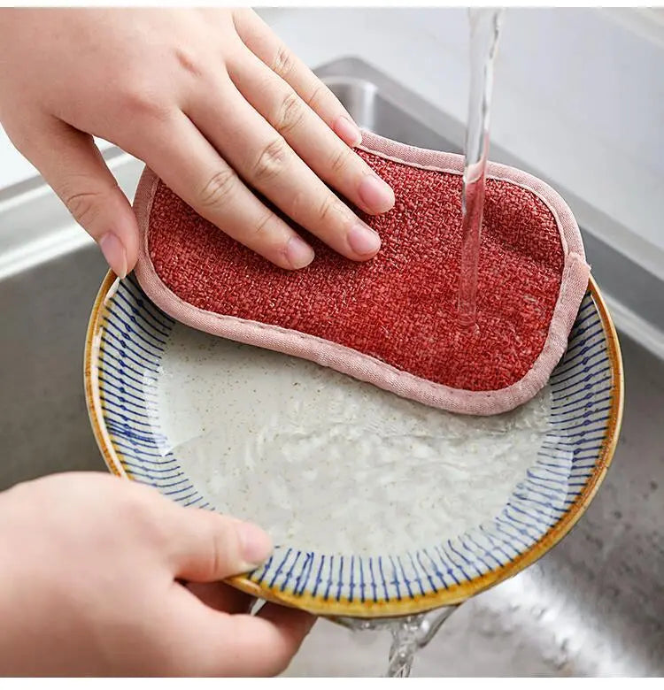 Kitchen Cleaning Magic Sponge Dishcloth Double Sided Scouring Pad Rag Scrubber Sponges For Dishwashing Pot Kitchen Cleaning Tool