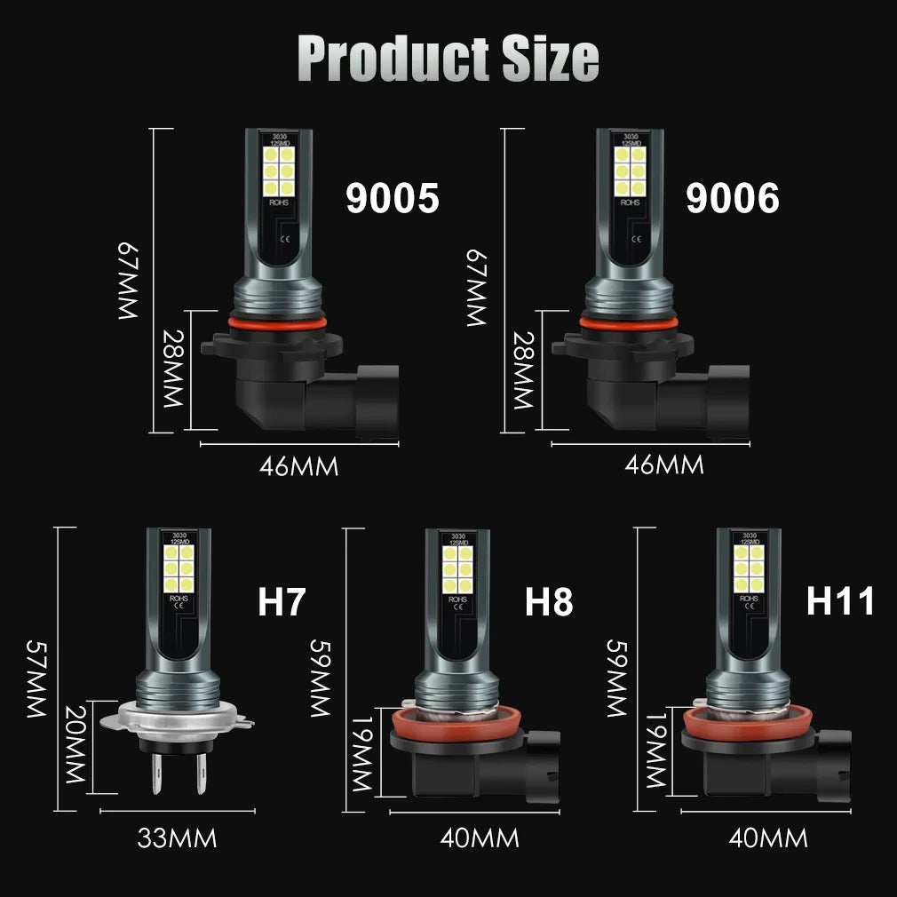 2Pcs H8 H11 LED Bulb H16 JP 9005 HB3 9006 HB4 Led Lamp Super Bright Car Fog Lights Day Driving Running Light 12V 6000K White