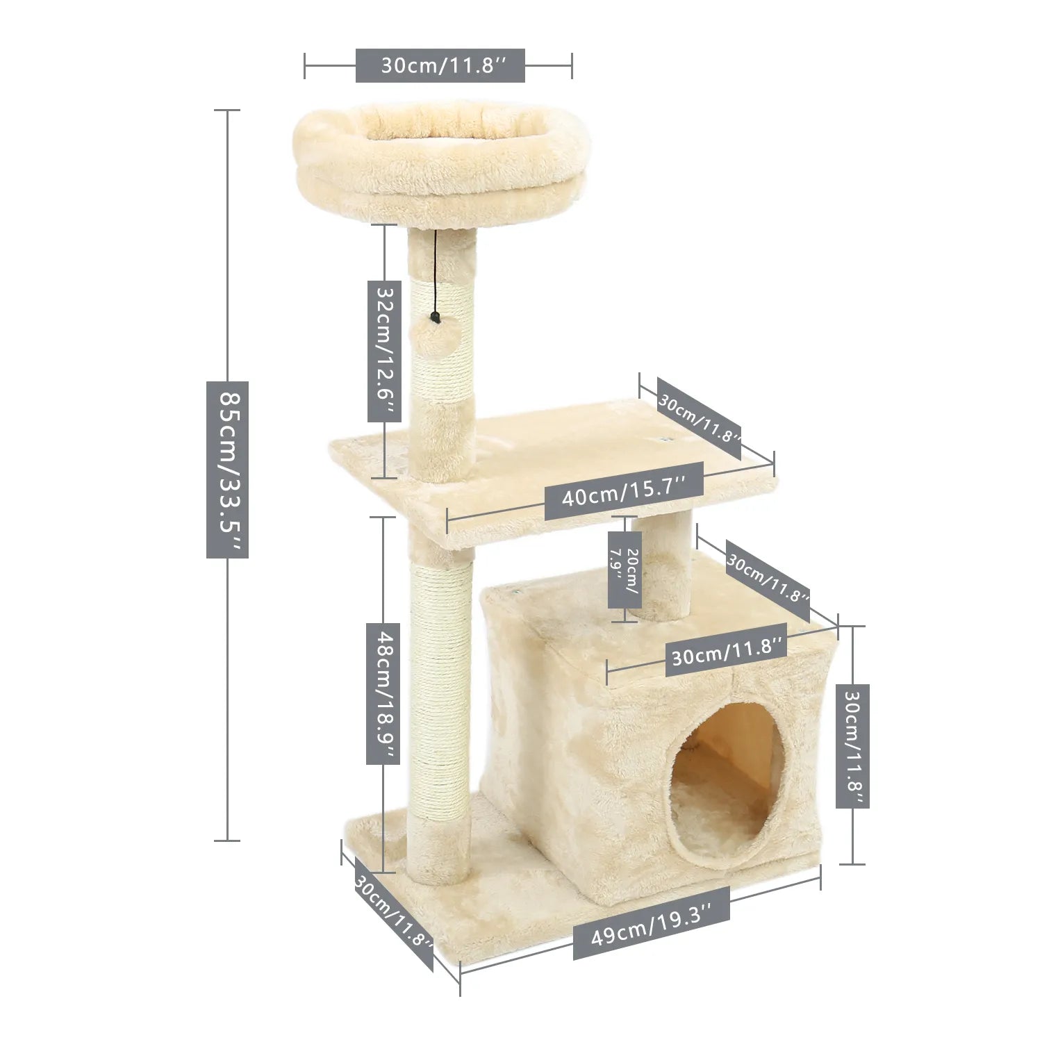 Cat Trees for Kittens Cat Furniture Towers with Scratching Posts Double Perches House Kitty Cat Activity Trees Climb AMT0044Beige L