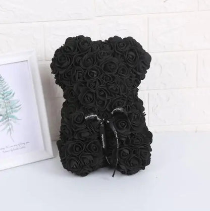 Artificial Flowers 25cm Rose Bear Girlfriend Anniversary Christmas Valentine's Day Gift Birthday Present For Wedding Party Black Without Crown