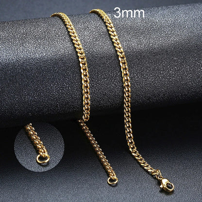 Vnox Cuban Chain Necklace for Men Women, Basic Punk Stainless Steel Curb Link Chain Chokers,Vintage Gold Tone Solid Metal Collar 3mm Gold Cuban