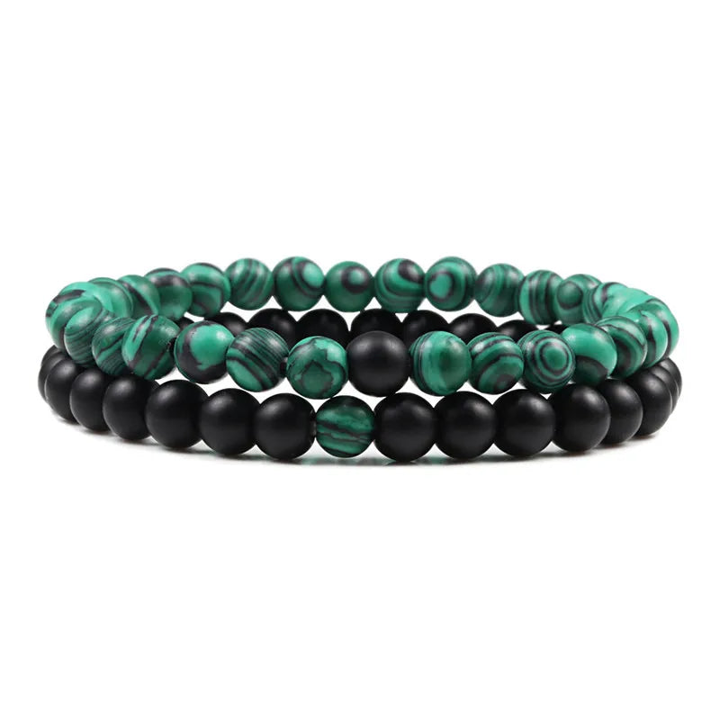 Set Bracelet Couples Distance Black White Natural Lava Stone Tiger Eye Beaded Yoga Bracelets for Men Women Elastic Rope Jewelry 6mm Matte-malachite