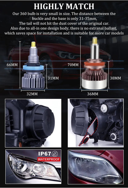 H7 Led Bulb Canbus H1 H8 H9 H11 Fog Lights 9006 Hb4 9005 Hb3 Led Lamps 360 20000LM 60W 3D Auto 6000K Super Mini Diodes