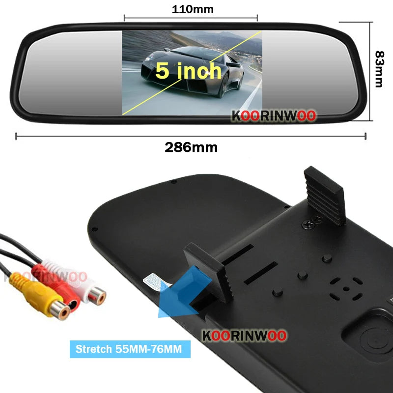 Koorinwoo LCD 5" Mirror Smart System for HD Parking Sensor 8/4 Radar Front Camera Rear View Cam Sounds System Parking Assistance