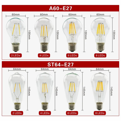 2pcs E27 E14 Retro Edison LED Filament Bulb Lamp AC220V Light Bulb C35 G45 A60 ST64 G80 G95 G125 Glass Bulb Vintage Candle Light