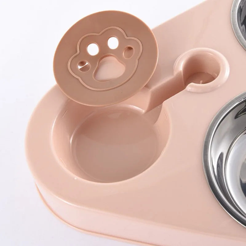 500ML Dog Bowl Cat Feeder Bowl With Dog Water Bottle Automatic Drinking Pet Bowl Cat Food Bowl Pet Stainless Steel Double 3 Bowl