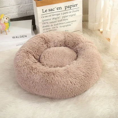 Very Soft Plush Dog Bed Cat House Donut Basket Fluffy Cushion Big Pet Pillow Mat Kennel Lounger Large Medium Small For Dogs Bed Beige