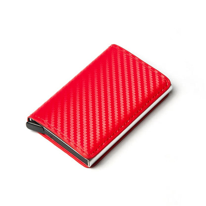 Credit Card Holder Men Woman Smart Wallet RFID Cardholder Carbon Fiber Leather Wallet Money Clip Purse Card Case TQ012-Red