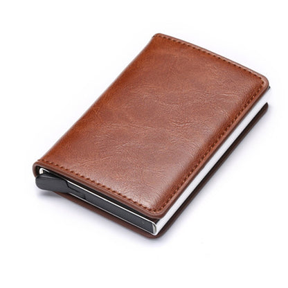 Credit Card Holder Men Woman Smart Wallet RFID Cardholder Carbon Fiber Leather Wallet Money Clip Purse Card Case Brown X-12B