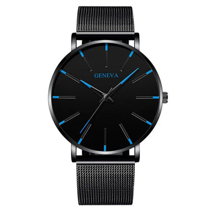 2023 Minimalist Men&#39;s Fashion Ultra Thin Watches Simple Men Business Stainless Steel Mesh Belt Quartz Watch relogio masculino Mesh Black Blue