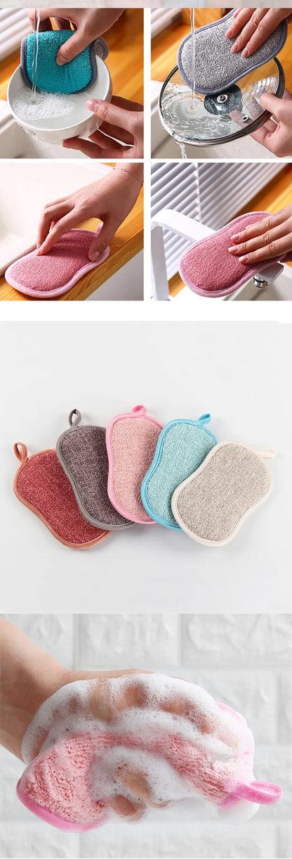 Kitchen Cleaning Magic Sponge Dishcloth Double Sided Scouring Pad Rag Scrubber Sponges For Dishwashing Pot Kitchen Cleaning Tool