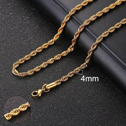 Vnox Cuban Chain Necklace for Men Women, Basic Punk Stainless Steel Curb Link Chain Chokers,Vintage Gold Tone Solid Metal Collar 4mm Gold Rope