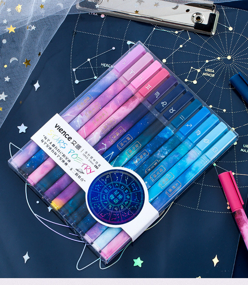 12Pcs/Set Starry Sky Constellation Series Gel Pen Kawaii Nature Pen Creative Gift Stationery School Office Supplies Wholesale