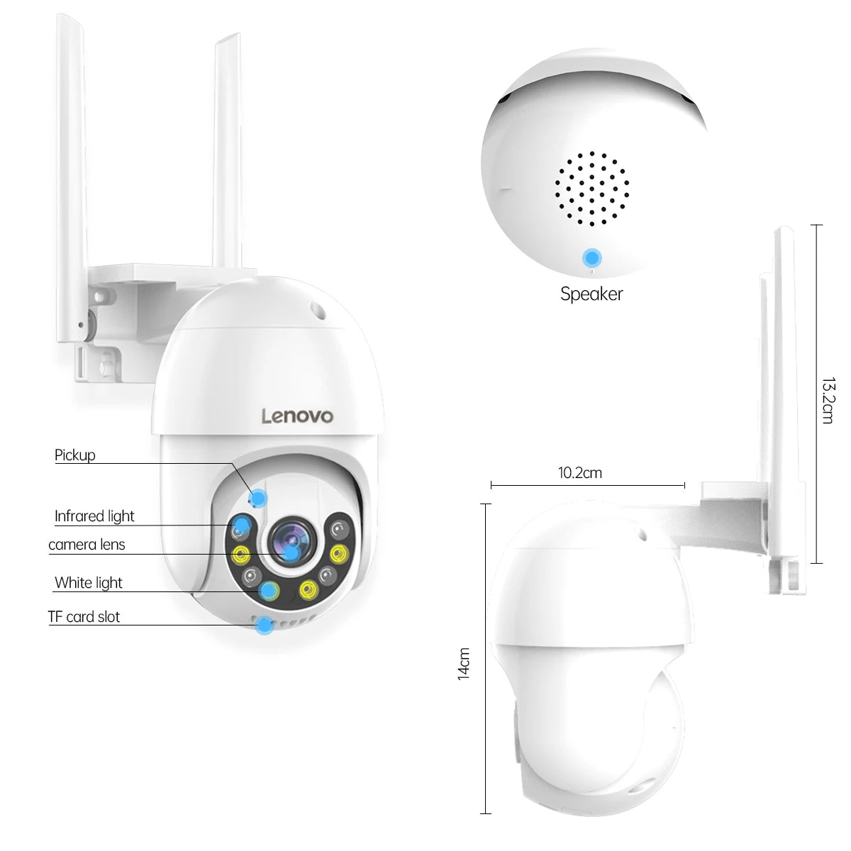 Lenovo 3MP PTZ WIFI IP Camera Audio CCTV Surveillance Outdoor 4X Digital Zoom Night Full Color Wireless Waterproof Security