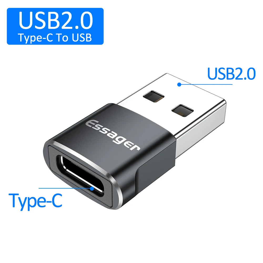 Essager USB 3.0 Type-C OTG Adapter Type C USB C Male To USB Female Converter For Macbook Xiaomi Samsung S20 USBC OTG Connector CN Black C to USB 2.0