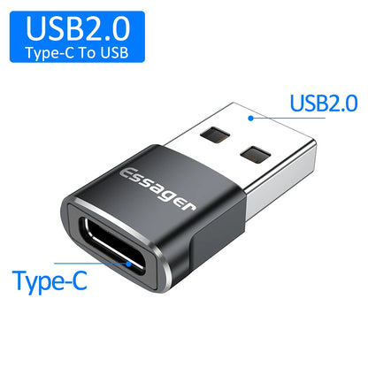 Essager USB 3.0 Type-C OTG Adapter Type C USB C Male To USB Female Converter For Macbook Xiaomi Samsung S20 USBC OTG Connector CN Black C to USB 2.0