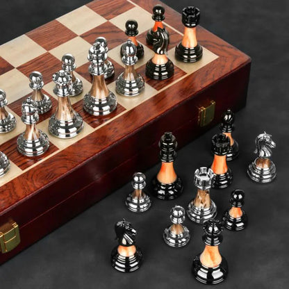 Luxury Metal Chess Figures 45CM Wooden Chess Set Professional Folding Family Classic Board Games Chess Home Ornaments Collection