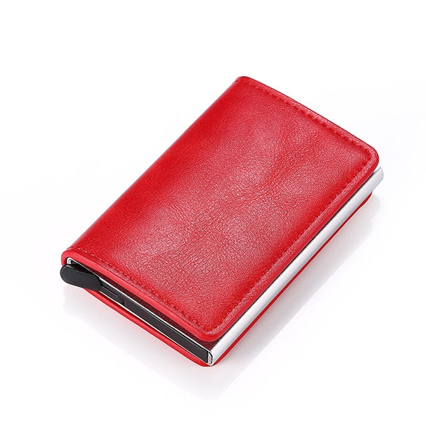 Credit Card Holder Men Woman Smart Wallet RFID Cardholder Carbon Fiber Leather Wallet Money Clip Purse Card Case Red K9109