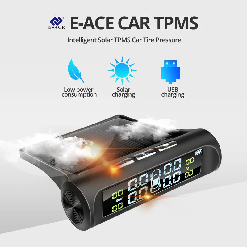 Solar Power TPMS Car Tire Pressure Alarm Monitor System Auto Security Alarm Systems Tyre Pressure Temperature Warning