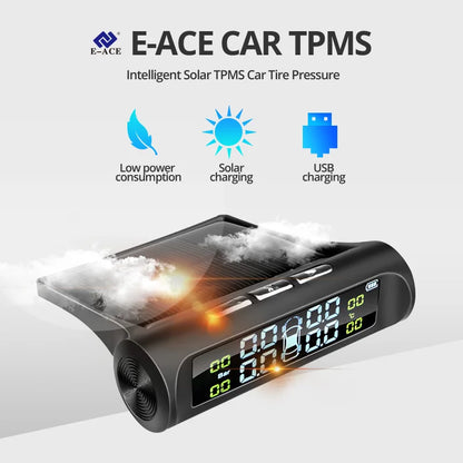 Solar Power TPMS Car Tire Pressure Alarm Monitor System Auto Security Alarm Systems Tyre Pressure Temperature Warning