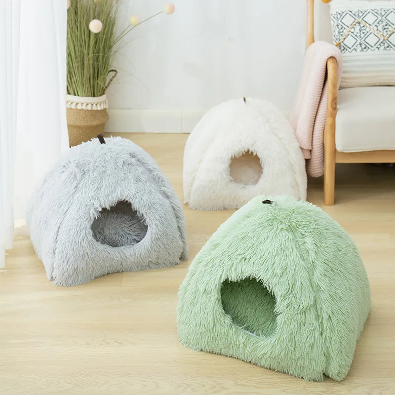 Very Soft Cat Bed Plush Cats House Pet Basket Mat Small Dog Cushion Sofa Lounger Kennel 2 In 1 Kitten Tent House Beds For Cat